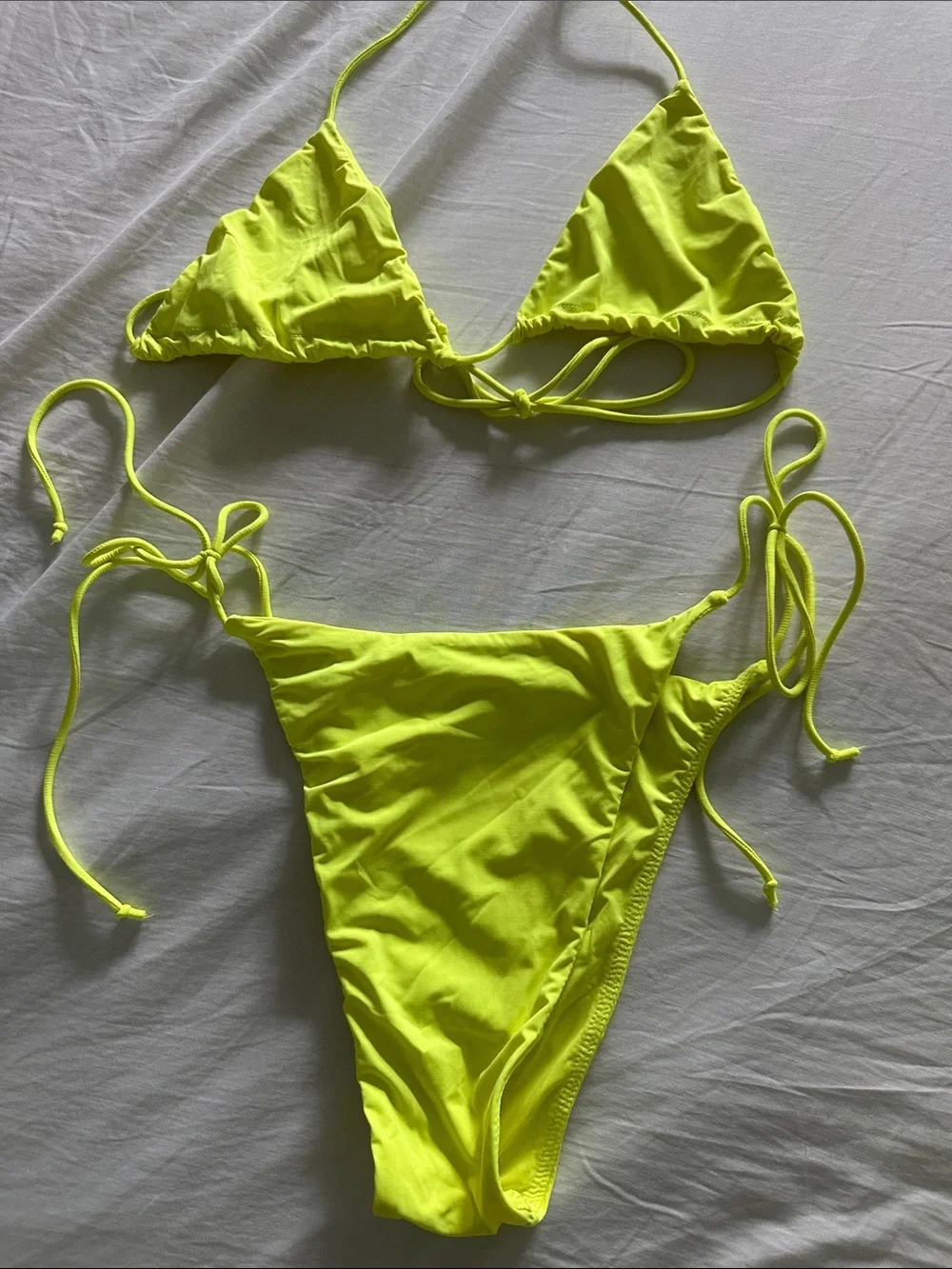 Meshki Swim - Neon Yellow String Bikini Set with Mesh Cover-Up